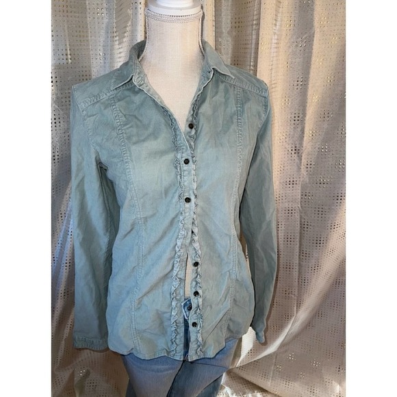 Eddie Bauer | Women’s Corduroy Ruffle Trim Button Down Shirt Top Small - Picture 1 of 4